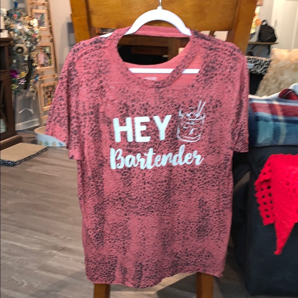 Red Graphic Tee with 'Hey Bartender' Print Size Extra Large
